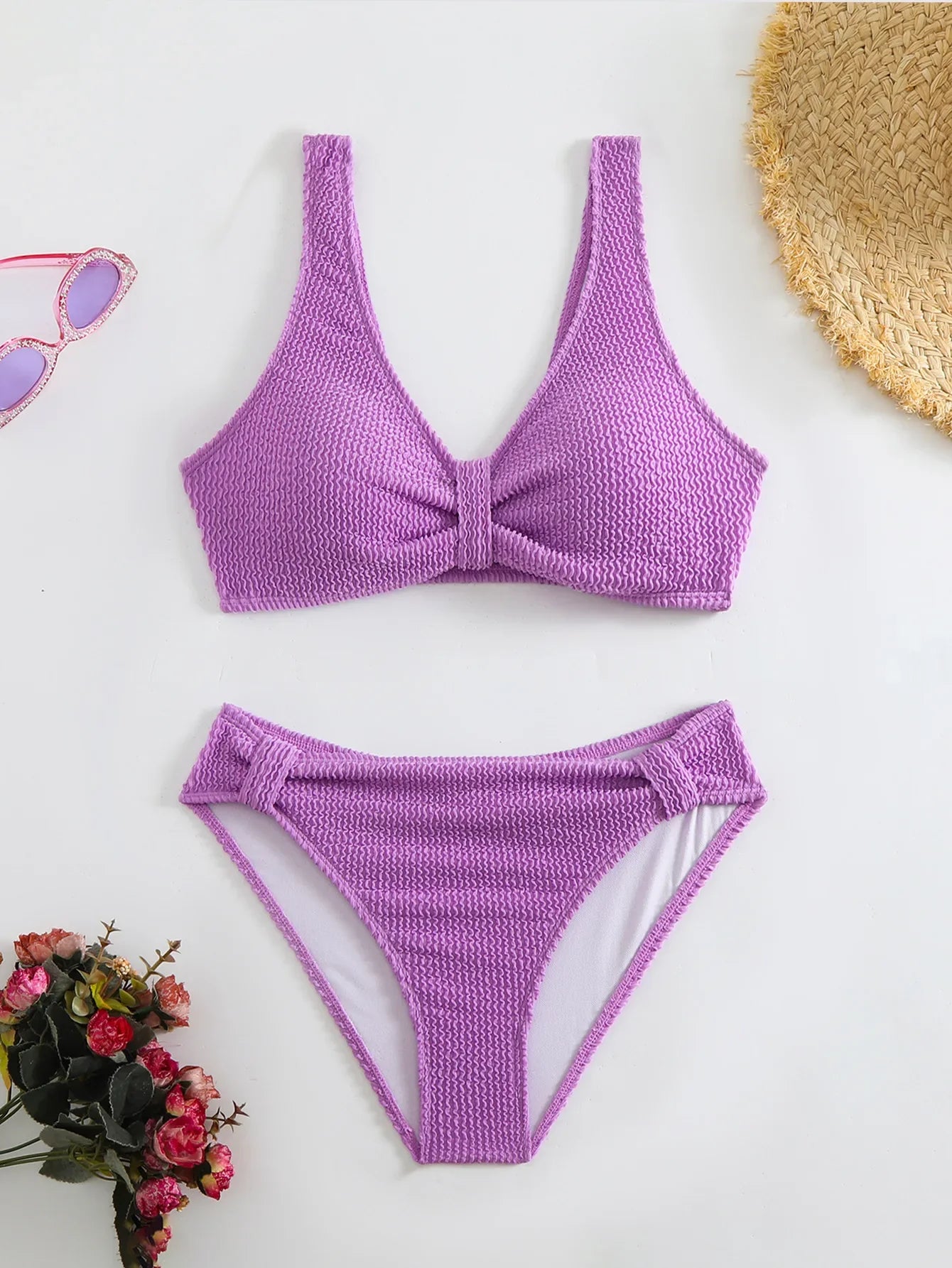 2025 Summer Women's Two-Piece Swimsuit – Solid High Waist V-Neck Backless Bikini Set Beachwear