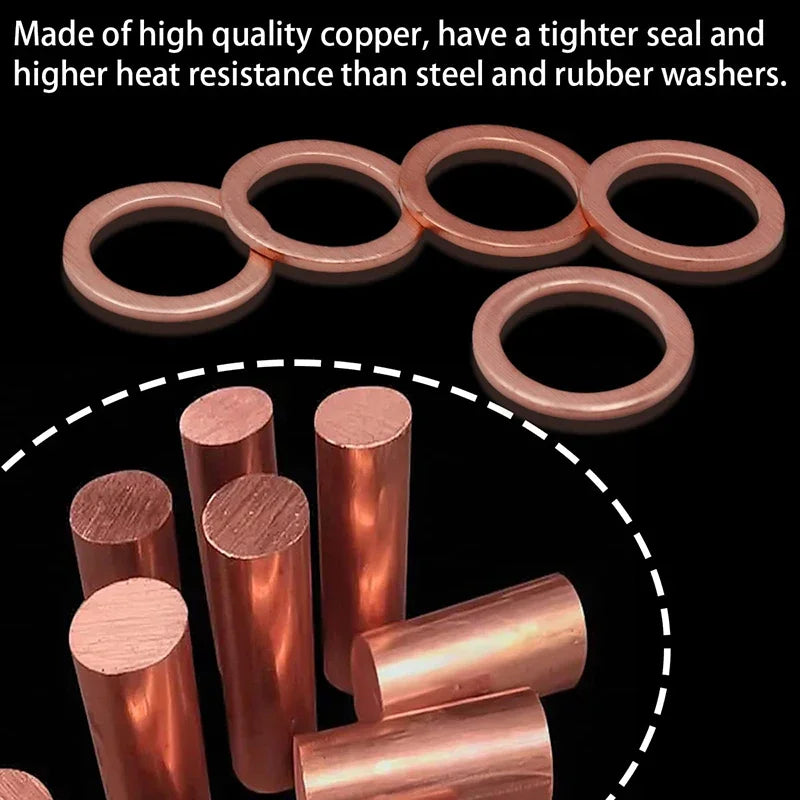 Copper Washer Gasket Set – 100/300/400pcs Flat Sealing Rings Assortment Kit for Nuts, Bolts & Sump Plug Repairs