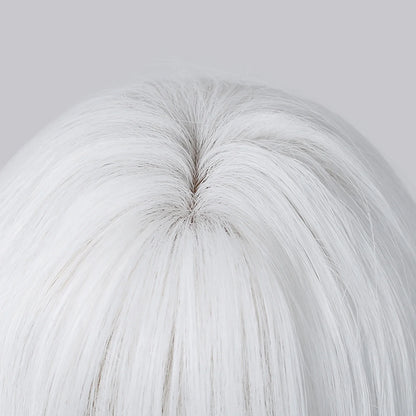 LOUIS FERRE Straight White Synthetic Wig – Long Natural Hair Wig with Bangs, Heat Resistant, Daily Wear for White Women