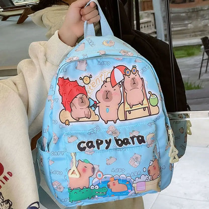 Cute Capybara Backpack | Large Capacity, Breathable Nylon Schoolbag for Students, Women & Girls, Ultra-Light Book Bag