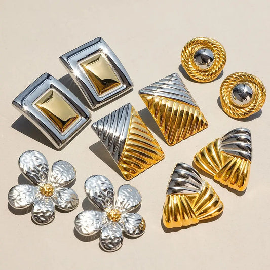 Uworld Geometric Stainless Steel Earrings — 18K Gold Plated, Waterproof Fashion Jewelry