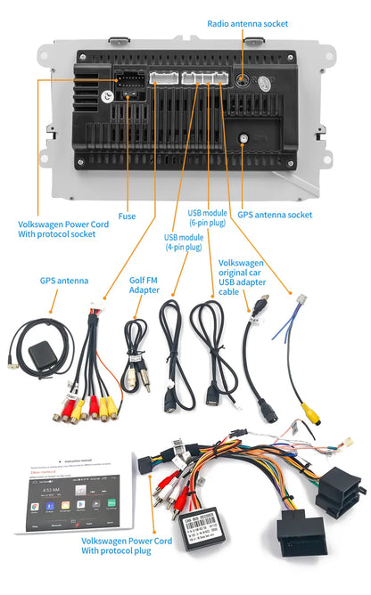 2DIN Android Car Radio for Volkswagen Golf 5/6, Polo, Passat B6/B7, CC, Skoda, Jetta - Multimedia, CarPlay, Wifi & GPS Navigation