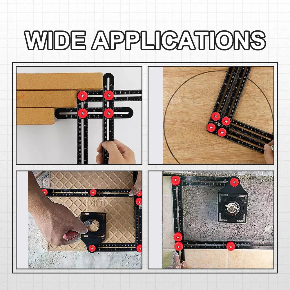Aluminum Alloy Multi-Angle Ruler Finder: Measure Ruler with 2 Drill Tile Hole Locator - Essential Construction Tool for Craftsmen