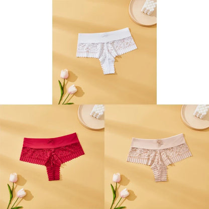 Women's Lace Panties 3PCS - Sexy Bow Detail, Breathable Comfortable Briefs S-XL