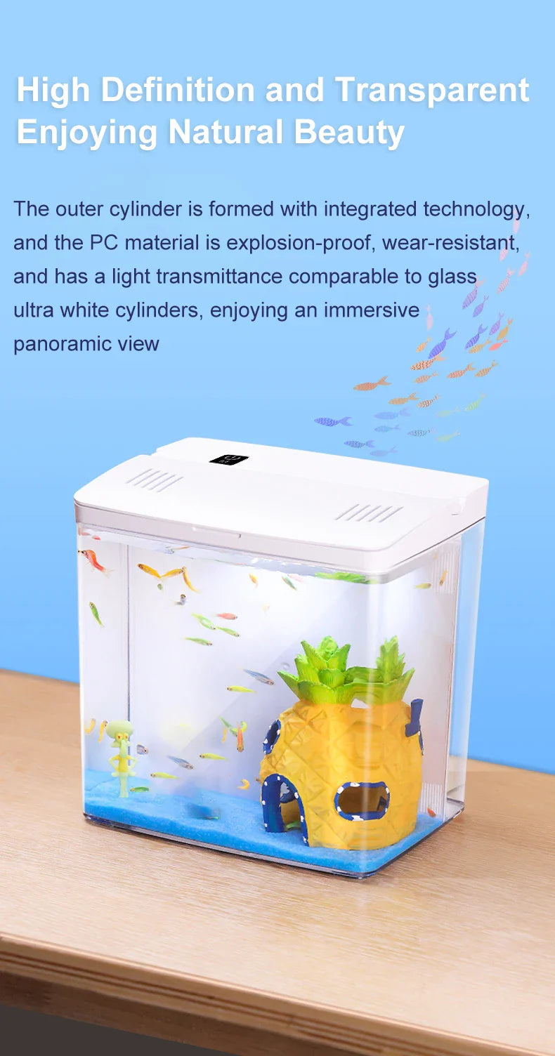 Mini Fish Tank for Living Room - Self-Circulating Eco Tank with Back Filter for Goldfish