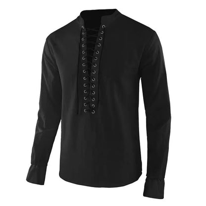 Men’s Renaissance Pirate Shirt – Medieval Viking Linen Long-Sleeve Top, Halloween Costume
