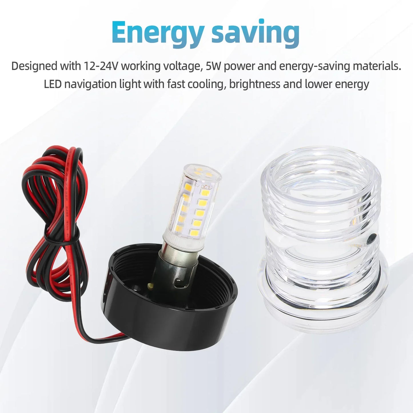 12V/24V LED Boat Navigation Light – 360° Fold Down Marine Signal Anchor Light for Yacht & Sailing