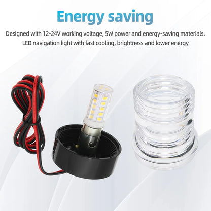 12V/24V LED Boat Navigation Light – 360° Fold Down Marine Signal Anchor Light for Yacht & Sailing