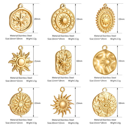 Stainless Steel Sunburst Sun Moon Star Charms Pendant – DIY Jewelry Making for Necklace, Bracelet & Earrings