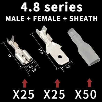 100PCS 2.8/4.8/6.3mm Male & Female Crimp Terminal Connectors – Gold & Silver Wire Connectors for Car & Electronics