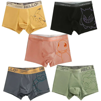 Pokemon Anime Men's Boxer Briefs — Charmander, Charizard, Bulbasaur, Gengar & Pikachu Antibacterial Underwear Shorts Gift