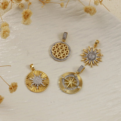 18K Gold Plated Sunflower Star Pendant – Brass Micro Pave Cubic Zirconia DIY Necklace Jewelry Making Charm