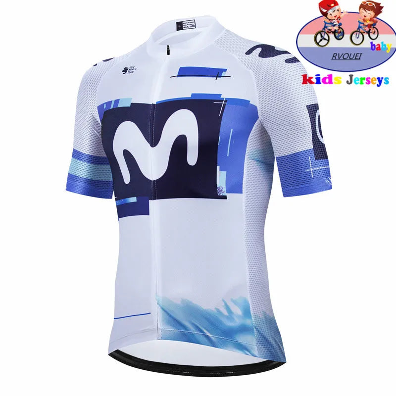 Kids Cycling Jersey Set - Baby Movistar Team Style Road Bike Shirt and Pants Suit for Boys and Girls MTB Riding