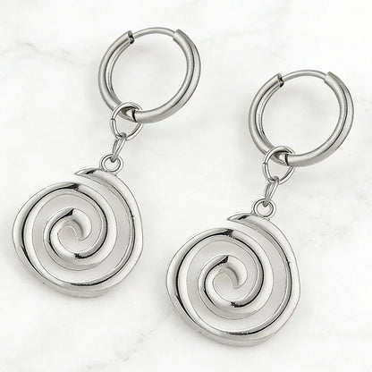 Grunge Stainless Steel Swirl Hoop Earrings – Goth Punk Cool Charm Earrings for Women Fashion Jewelry Accessories