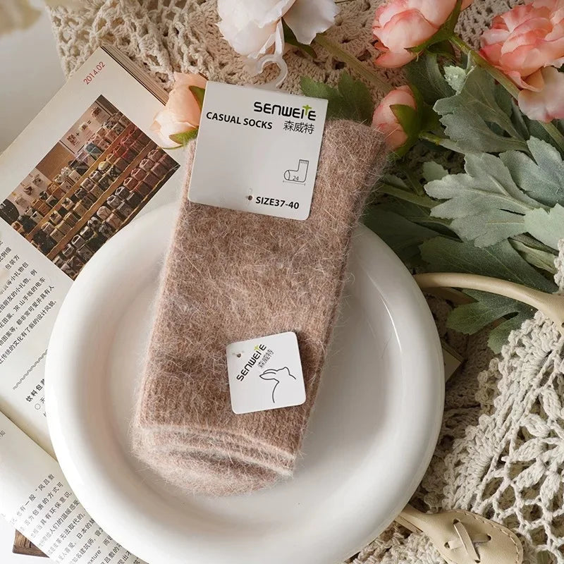Women’s Wool Winter Socks — Thick Warm Medium Tube Rabbit Hair & Cashmere Socks for Autumn/Winter