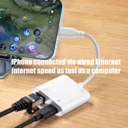 Lightning to RJ45 Ethernet Adapter 3-in-1 – Network Card Converter with Charging & Data Transfer for iPhone 14/13/12/11 Pro