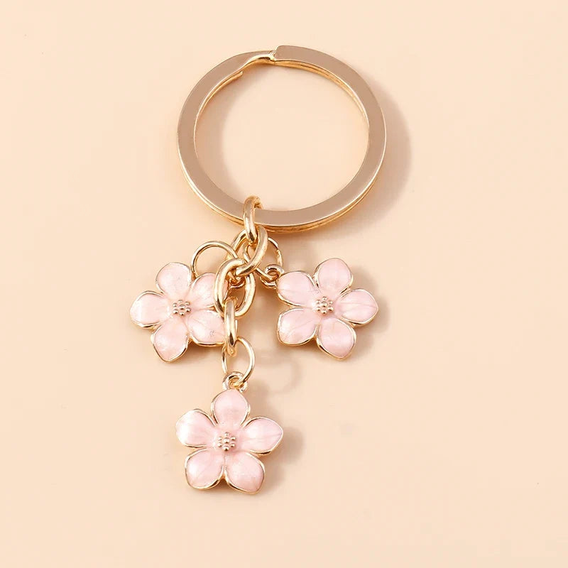 Sakura Flower Enamel Keychain - Colorful Cute Key Ring Handbag Accessory Gift for Women & Girls