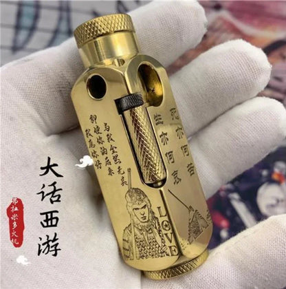 Handmade Brass Carved Trench Kerosene Lighter – Vintage Flamidor Gasoline Lighter, Heavy Men's Smoking Gift Collection