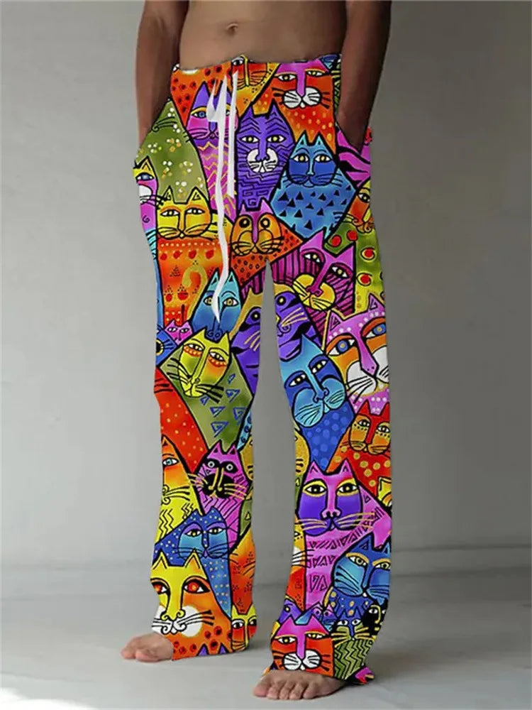 Men’s 3D Printed Wide-Leg Pants - Hip-Hop Streetwear Trendy Casual Trousers