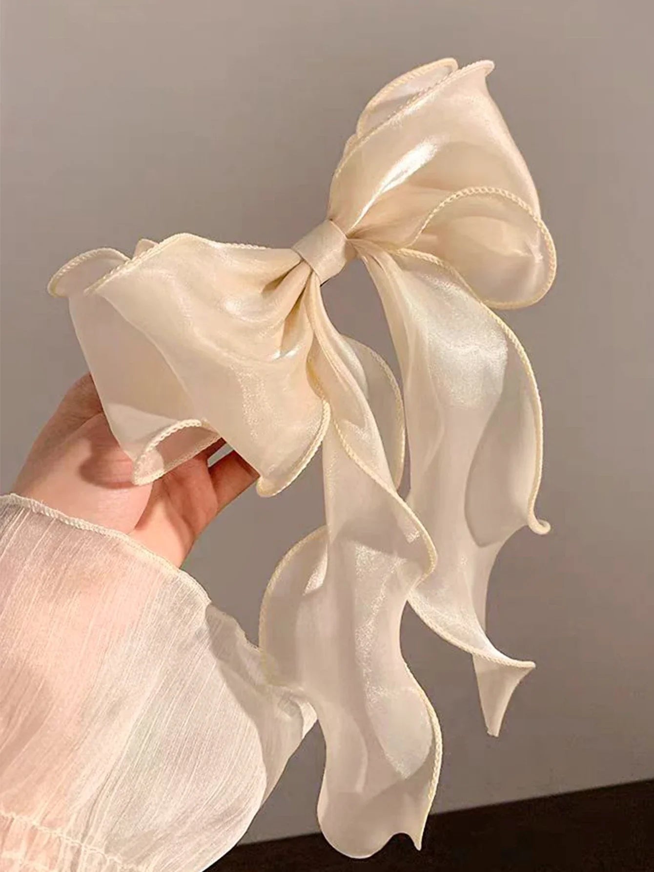 White Organza Bow Hair Clips – Fluttering Ribbon, French Fresh Premium Headdress, Large Hair Accessories for Women & Girls