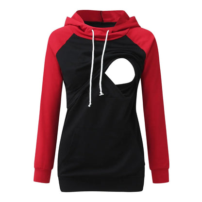 Women’s Maternity Nursing Hoodie – Long Sleeve Breastfeeding Sweatshirt with Kangaroo Pocket for Pregnancy & Postpartum Wear