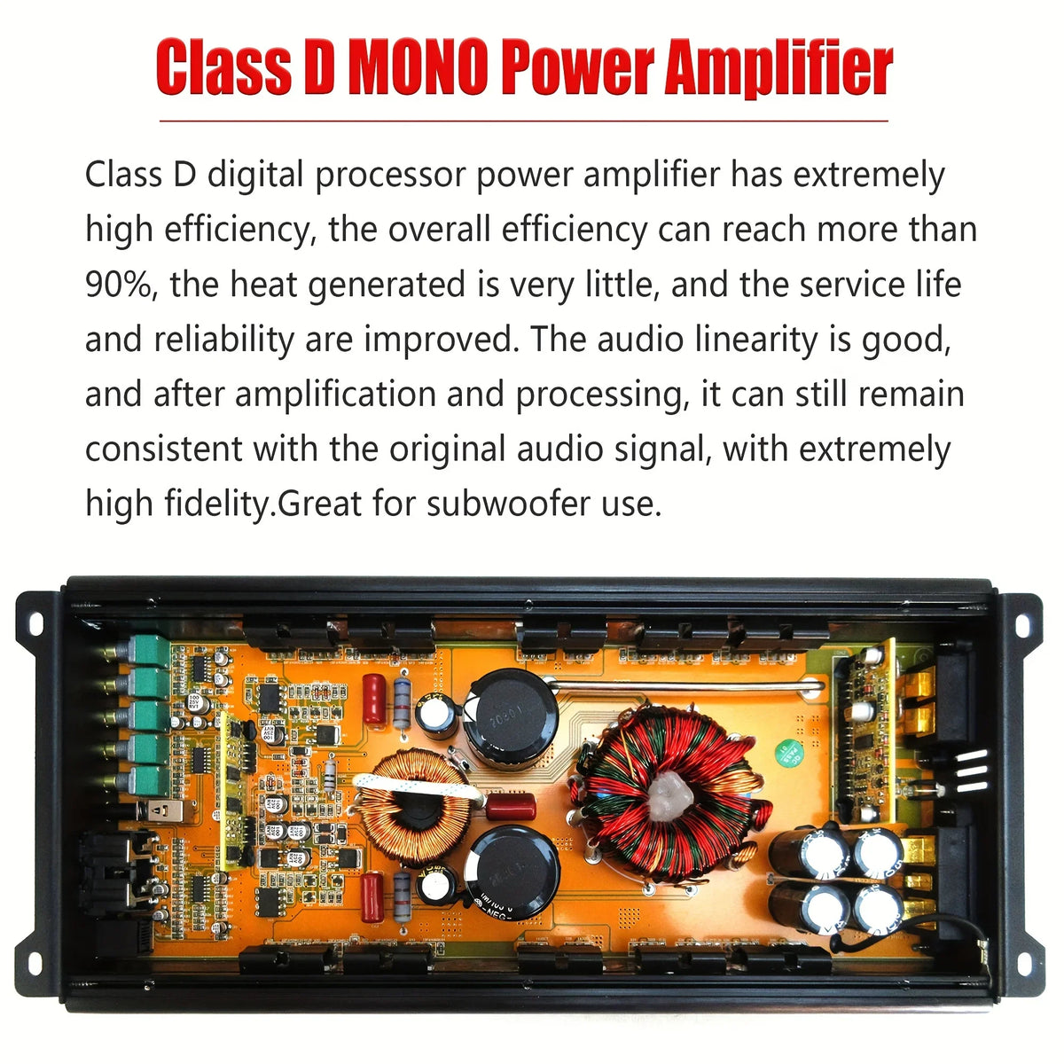 1500W RMS Class D Mono Amplifier with Remote - 1-Channel Stable Power Amp for Subwoofer Systems