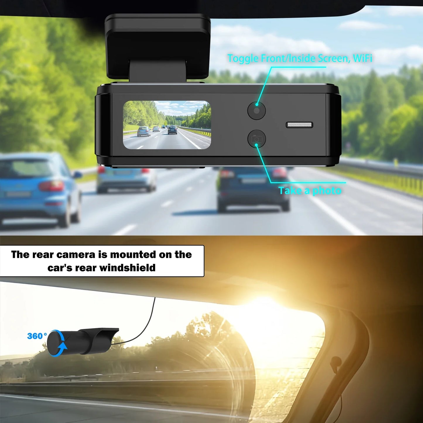 Aprilboy 4K WiFi Dash Cam 2160P – Dual Lens Front & Rear Car DVR, Night Vision, G-Sensor, 24H Parking Monitor