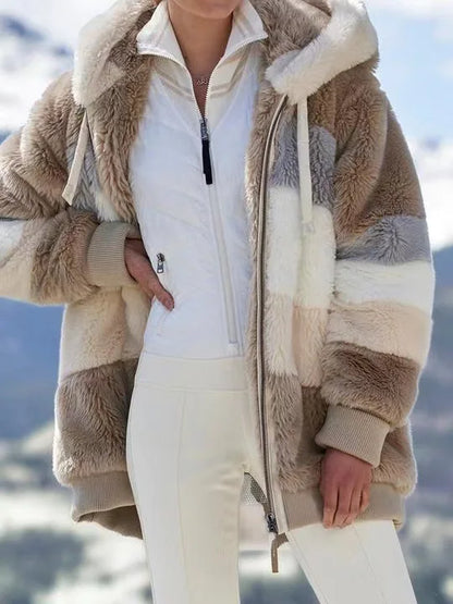 Oversized Jacket for Women – 2023 Autumn Winter Warm Plush Hooded Coat, Loose Fit Streetwear with Pockets