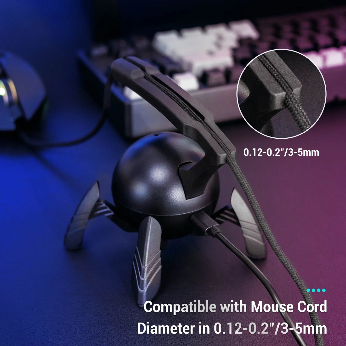 RGB Mouse Bungee with USB Hub – Flexible Mouse Cable Holder and Cord Organizer for Gaming and Esports