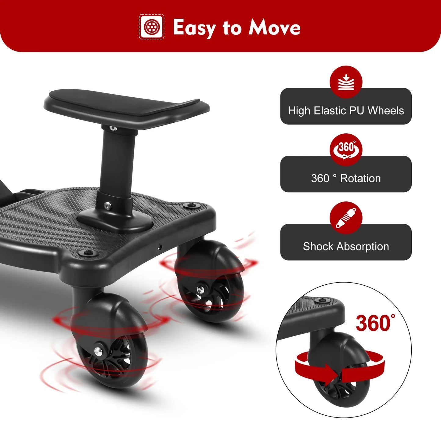 2-in-1 Universal Stroller Buggy Board with Detachable Seat – Pram Pedal Adapter for Kids, 25kg Load Capacity