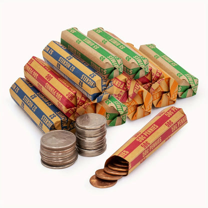 150pcs Assorted Coin Wrappers – ABA Standard Flat Striped for Quarters, Dollars, Dimes, Nickels & Pennies