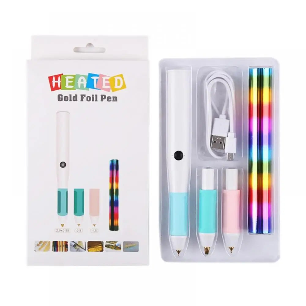 USB Hot Foil Pen with 0.8/1.5/2.5mm Tips – Slim Heat-Resistant Grip for DIY Calligraphy on Paper & Leather