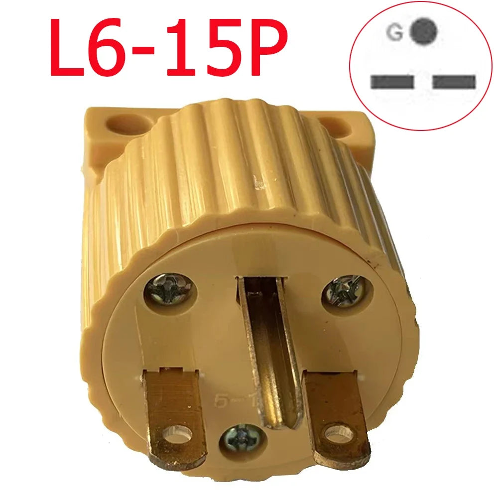 US Industrial Locking Power Plug - 15A L5-15 and L6-15 Male Female 3-Pole Wiring Connector Socket Type B Yellow