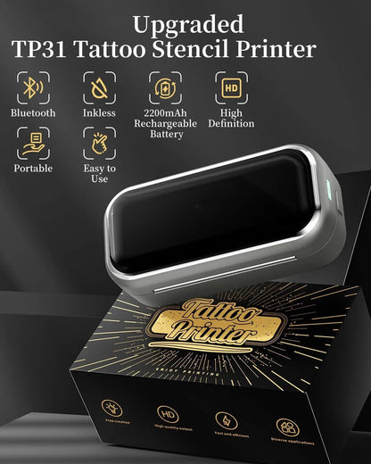 TP31 Thermal Tattoo Stencil Printer – Wireless Bluetooth Mini Portable Printer with Transfer Paper for Tattoo Artists