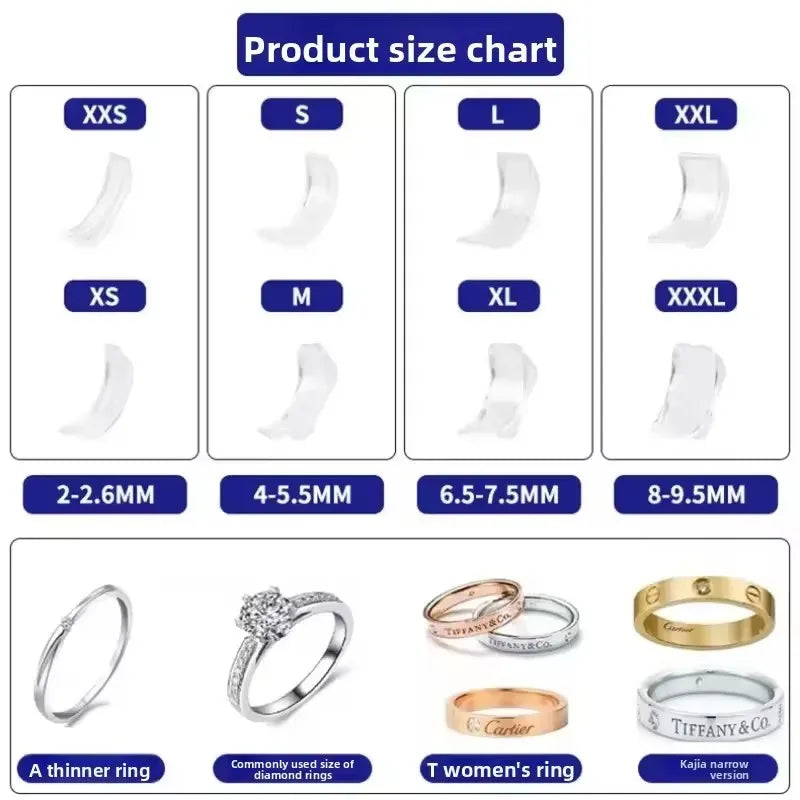 Silicone Invisible Ring Sizer Set – 8 Sizes Anti-Slip Ring Adjuster & Retainer for Loose & Large Rings Fit Fix Holder