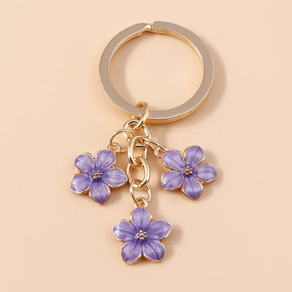 Sakura Flower Enamel Keychain - Colorful Cute Key Ring Handbag Accessory Gift for Women & Girls