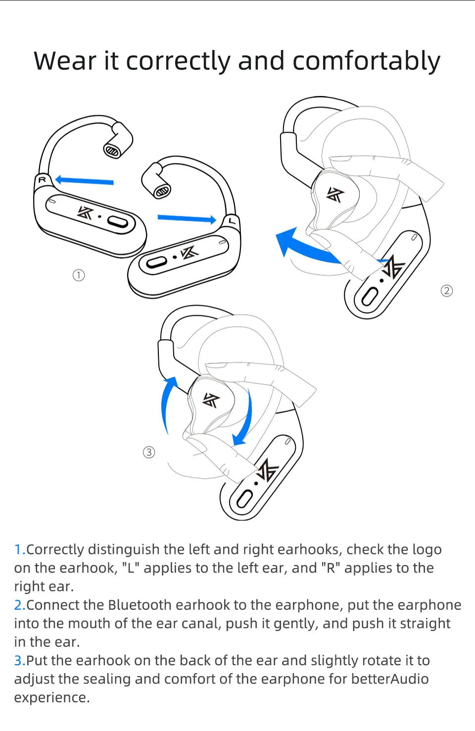 KZ AZ09 HD Bluetooth Earphones – Wireless HIFI Ear Hook Headset with Charging Case, Compatible with KZ EDXPRO ZSNPRO ZS10PRO