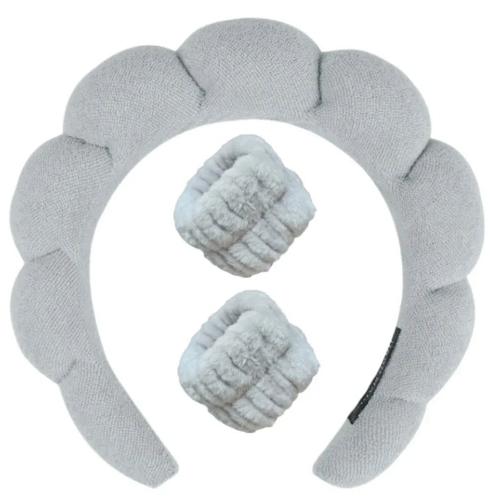 Sponge Spa Headband with Wristbands – Wide Padded Face Washing, Skin Care, Makeup Removal & Shower Headband for Women & Girls