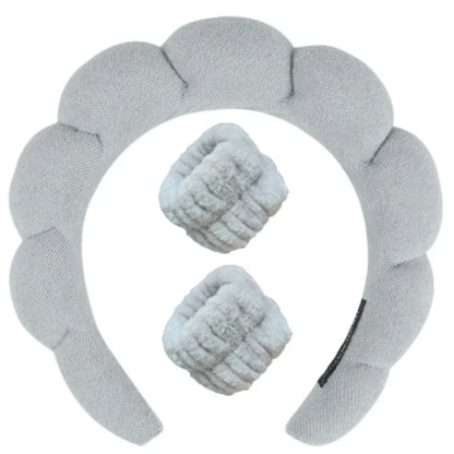 Sponge Spa Headband with Wristbands – Wide Padded Face Washing, Skin Care, Makeup Removal & Shower Headband for Women & Girls