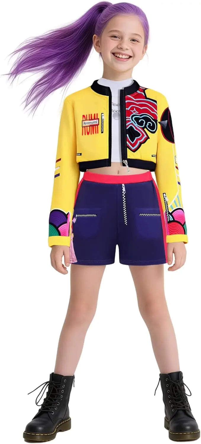 Girls Demon Pop Singer Hunters Costume – Stage Idol Outfit for Kids Halloween and Cosplay Performance