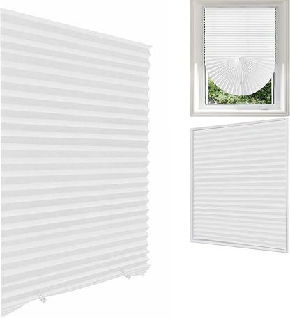 Self-Adhesive Pleated Blinds for Windows - Cordless Fabric Blinds, No Drill Installation, Room Darkening Shades for Bathroom