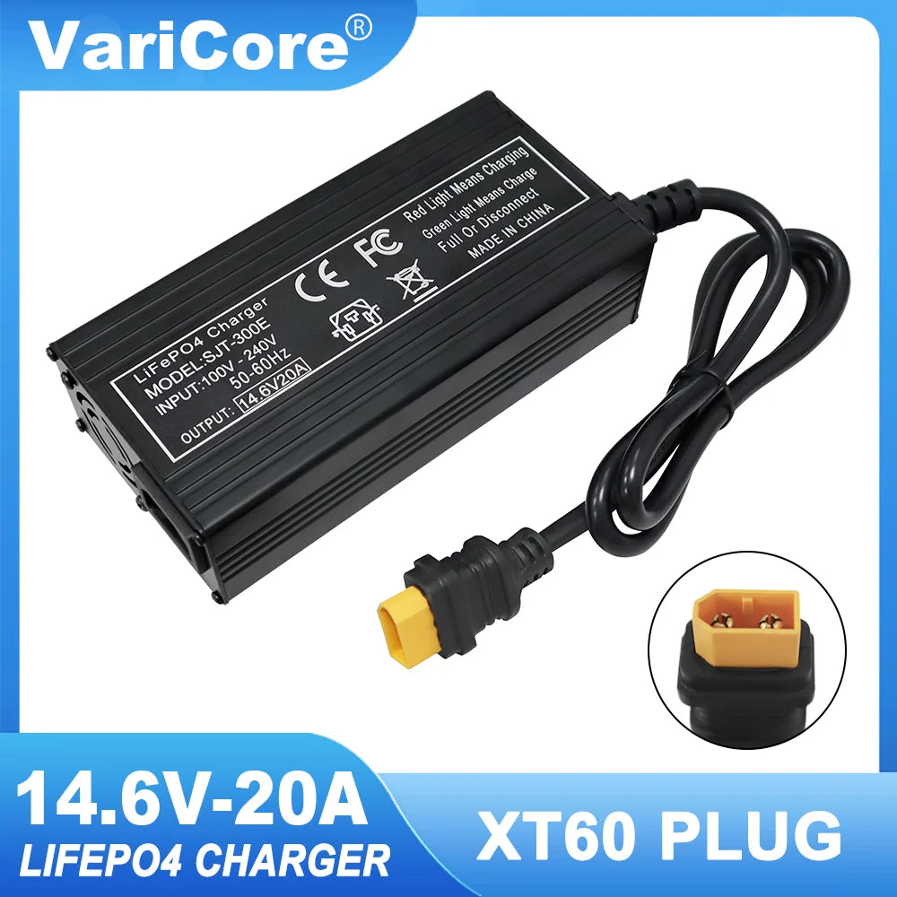 VariCore 14.6V 20A Smart LiFePO4 Battery Charger — 110-220V High-Power 4S 12V Charger for Lithium Iron Phosphate Packs