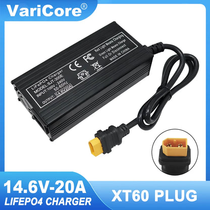 VariCore 14.6V 20A Smart LiFePO4 Battery Charger — 110-220V High-Power 4S 12V Charger for Lithium Iron Phosphate Packs