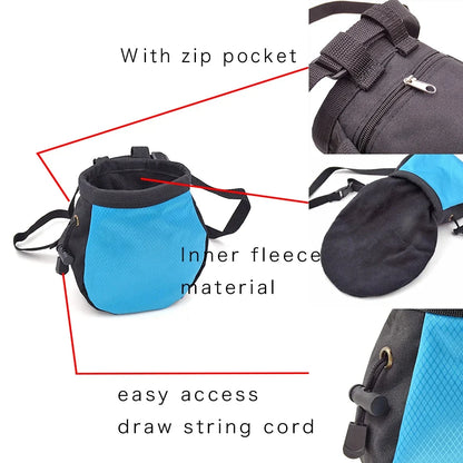 Rock Climbing Chalk Bag - Belted Magnesia Pouch with Zipper Pocket for Gym, Fitness & Bouldering