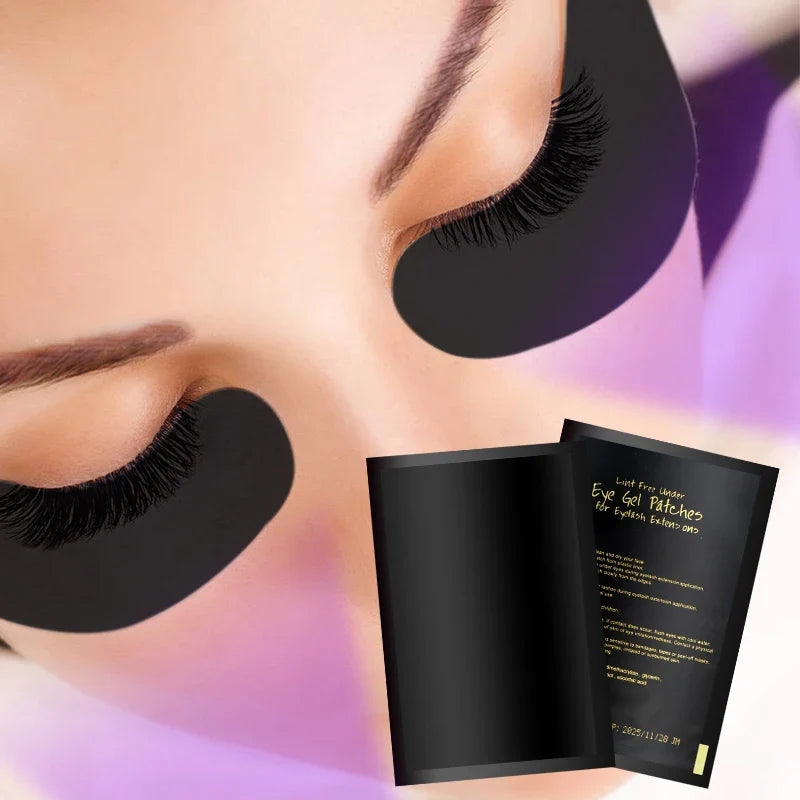 50 Pairs UV Black Hydrogel Eye Gel Patches | Eyelash Extension Padding & Makeup Stickers | Under Eye Gel Pads