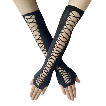 Warm Knitted Long Fingerless Gloves – Striped Elbow Mittens for Women, Fashion Christmas Gift