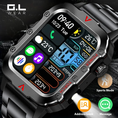 G.L Wear 2025 Sports Smart Watch – Bluetooth Call, LED Flashlight, Multi-Function Outdoor Fitness Watch for Men & Women