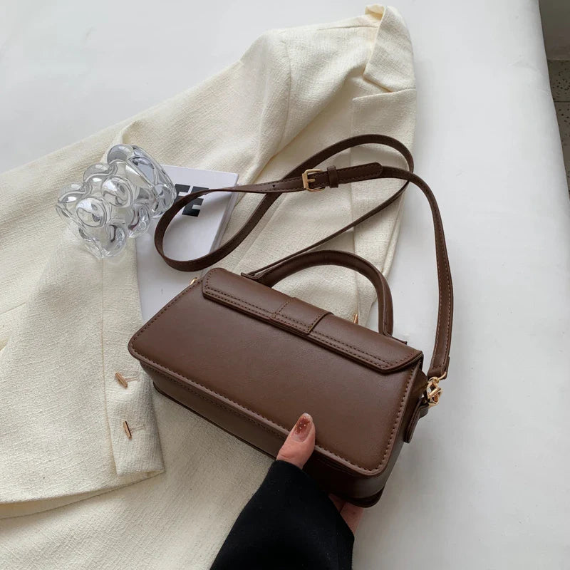 Women's Pu Leather Shoulder Handbag: Fashion Vintage Crossbody Square Satchel - Underarm Bag (Black)