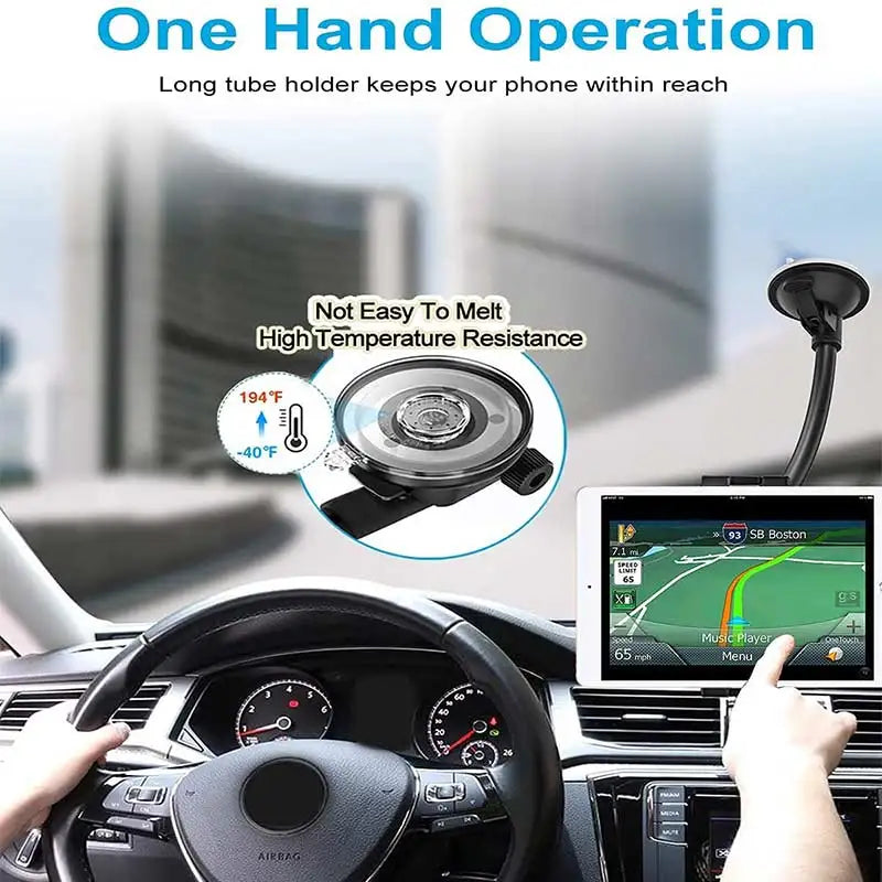 Windshield Car Tablet Stand — Suction Cup Long Arm Holder for iPad 11/12.9 Pro, Air & Mini