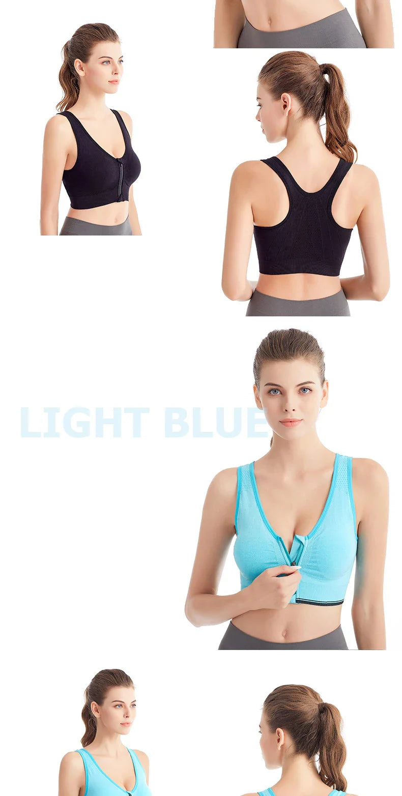 Women's Running Sports Bra – Front Zipper, Shockproof, Seamless & Breathable Bralette Without Underwire
